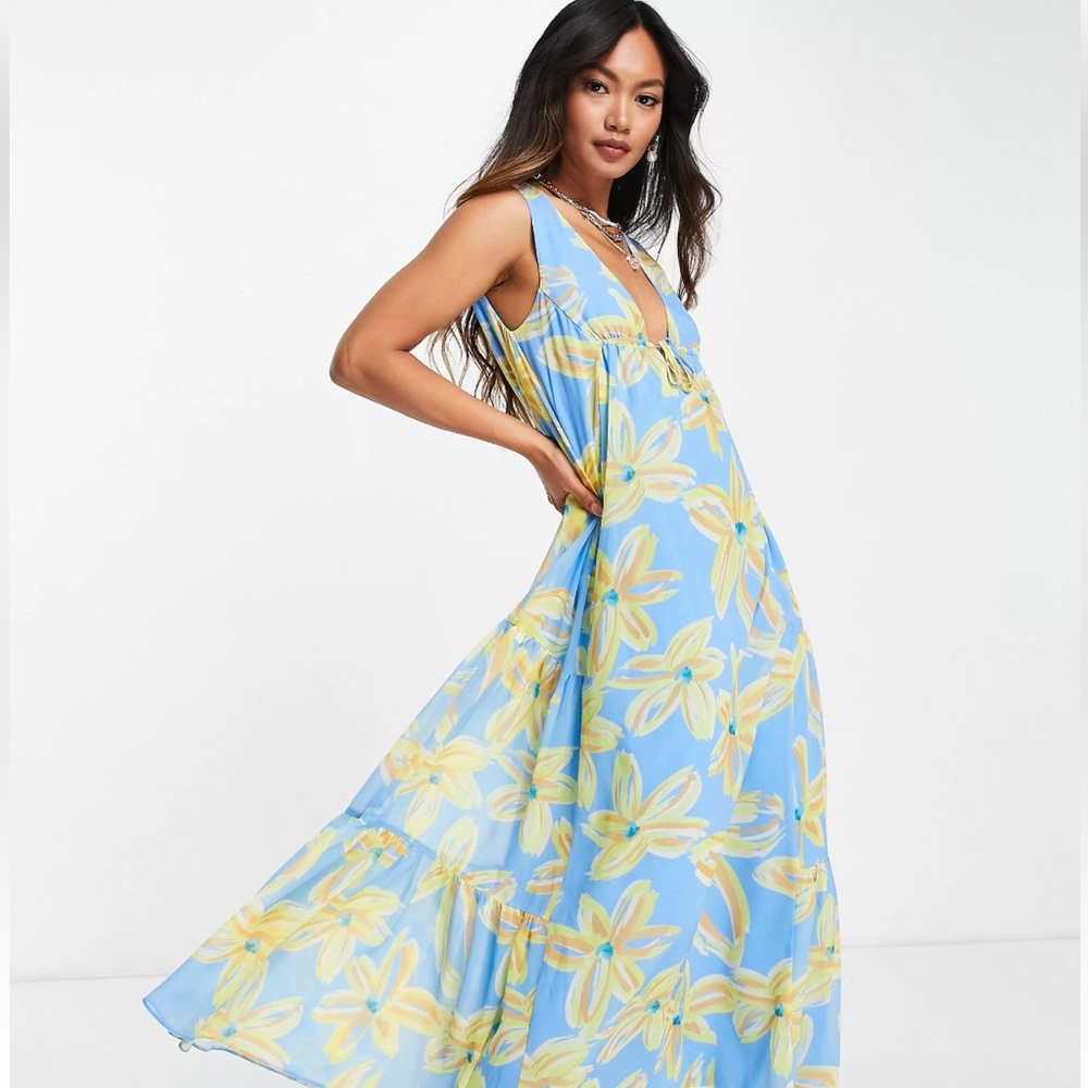 ASOS Design Sleeveless Maxi Dress with tie detail in 70s floral print - Size 2